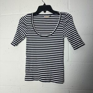Faherty Striped Ribbed Scoop Neck shirt Sleeve Top Women's Size S blue white
